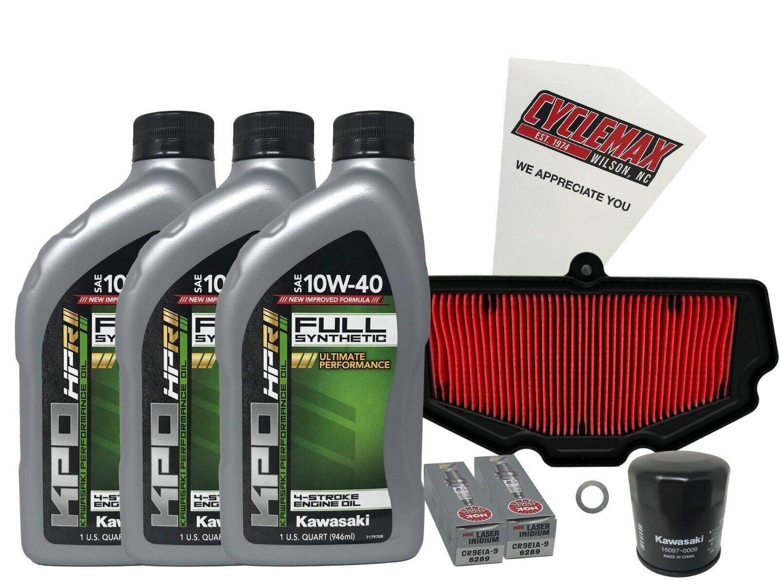 Cyclemax Full Synthetic Tune Up Kit w/ Plugs fits Kawasaki 2009-2011 Ninja 650