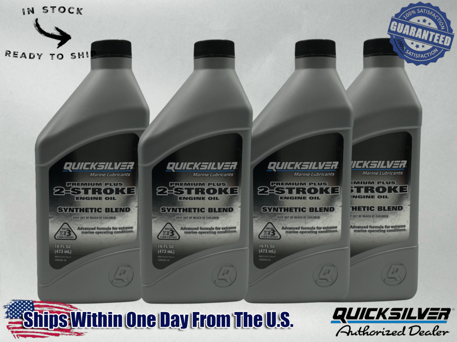 Quicksilver OEM Premium Plus 2-Stroke Semi Synthetic Oil Pints 858025Q01 4 Pack