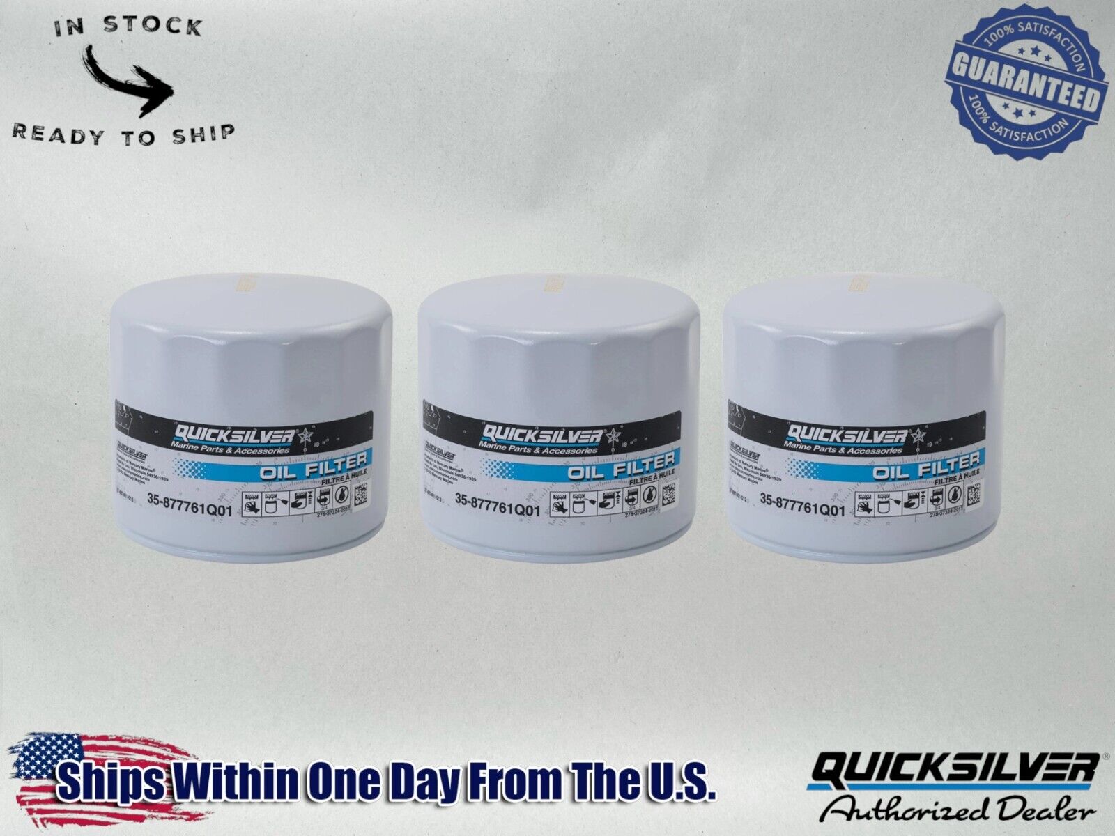 Quicksilver OEM Oil Filter Mariner Force Fits 75/90/115 hp OB 877761Q01-3PACK 