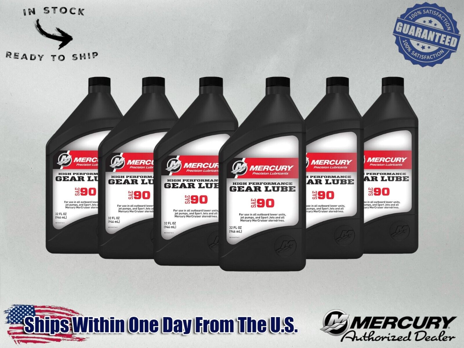 Mercury OEM 8M0222063 SAE 90 High Performance Gear Lube Quart 8M0222063-6PACK 