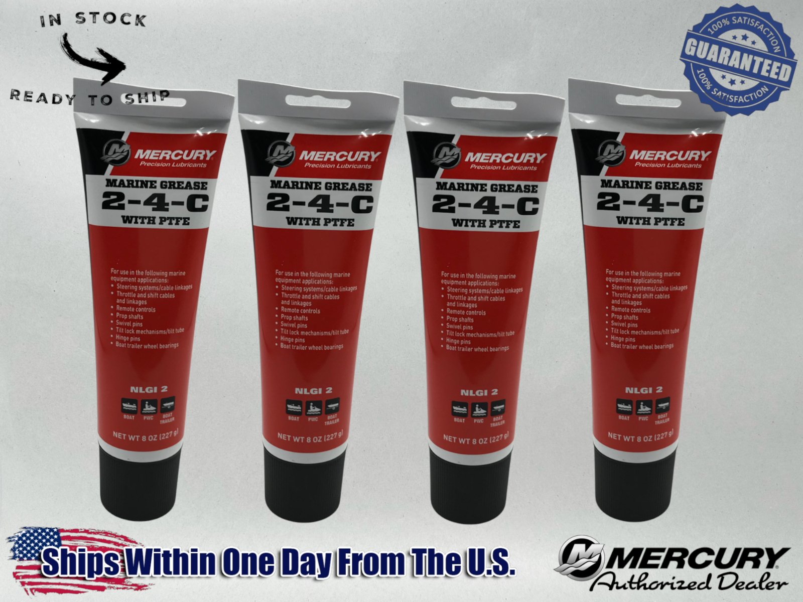 Mercury OEM 2-4-C Marine Lubricant with Teflon 8 oz Tubes 92-802859A1 4 Pack