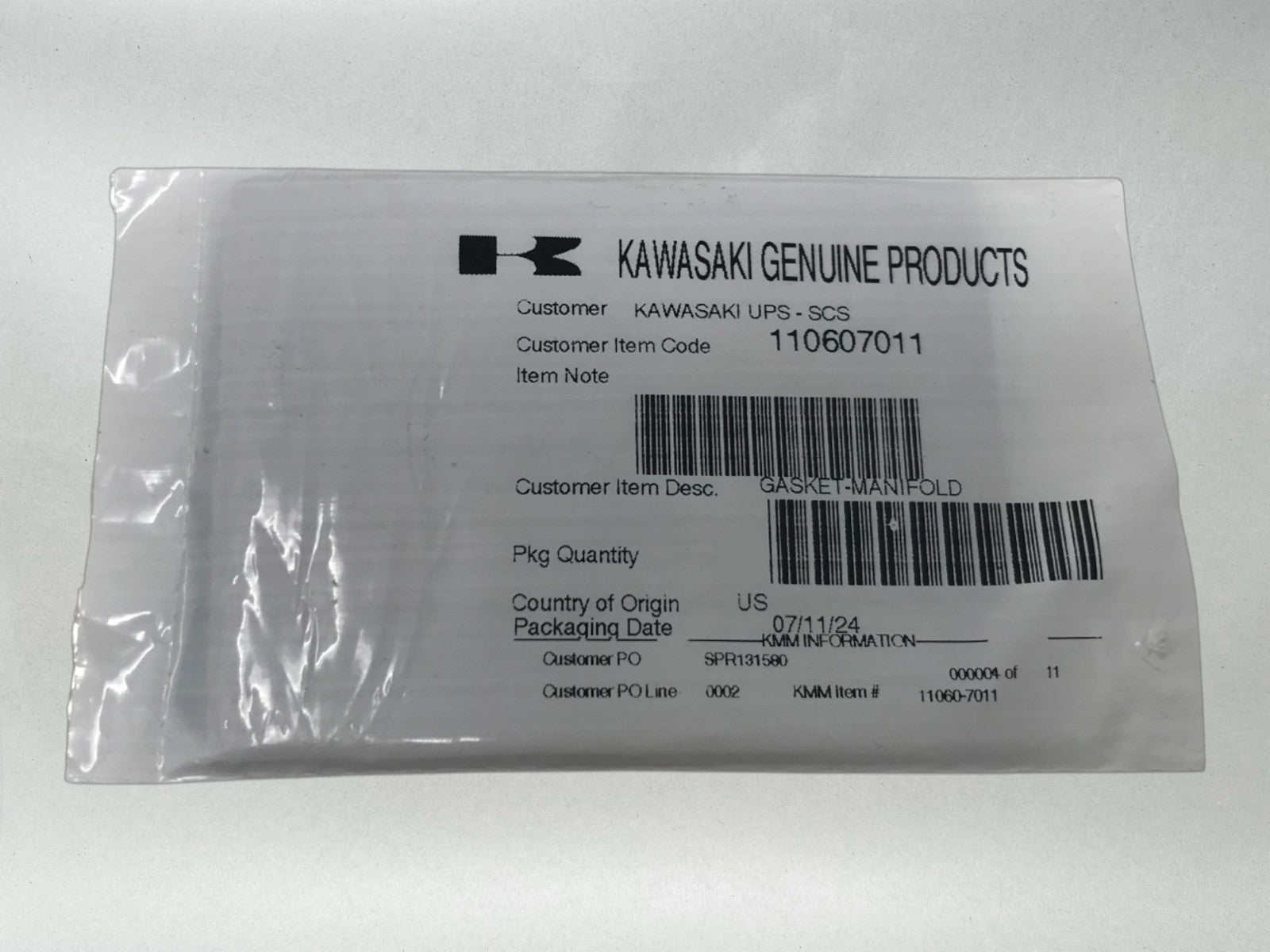 Kawasaki  Genuine OEM Authentic 2 MANIFOLD GASKETS FOR FH SERIES 11060-7011