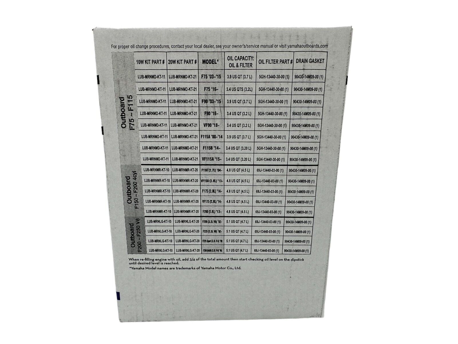 Cyclemax Yamalube 10W30 Marine Oil Change Kit fits 2014-2024 Yamaha F175 Engine