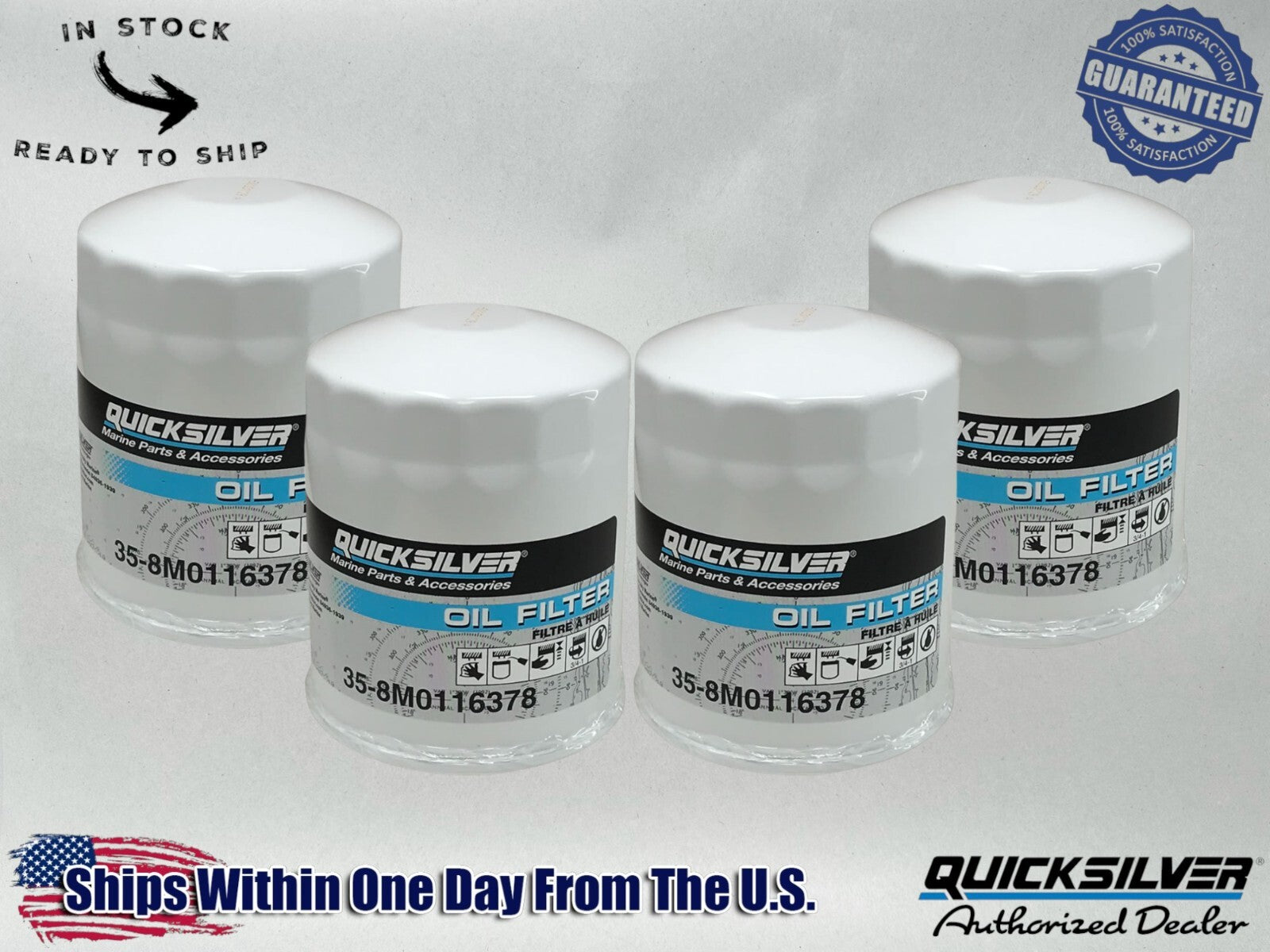 Quicksilver Genuine OEM Authentic Marine Oil Filters 35-8M0116378 4 Pack