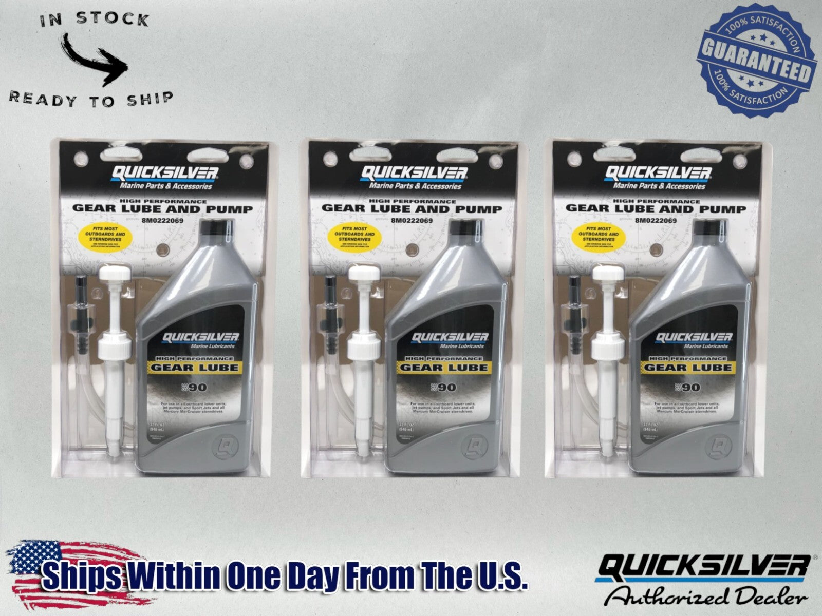 Quicksilver OEM SAE-90 High Perf Gear Lube Quart and Pumps 92-8M0222069 3 Pack