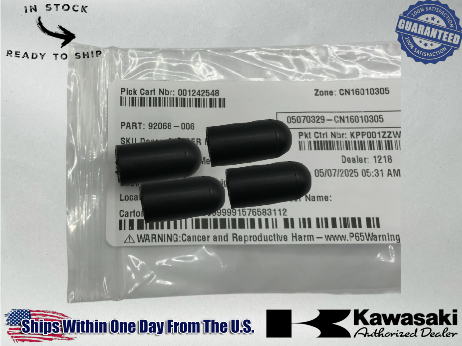 Kawasaki Genuine OEM carburetor Intake Manifold Rubber Boot Plugs 92068-006