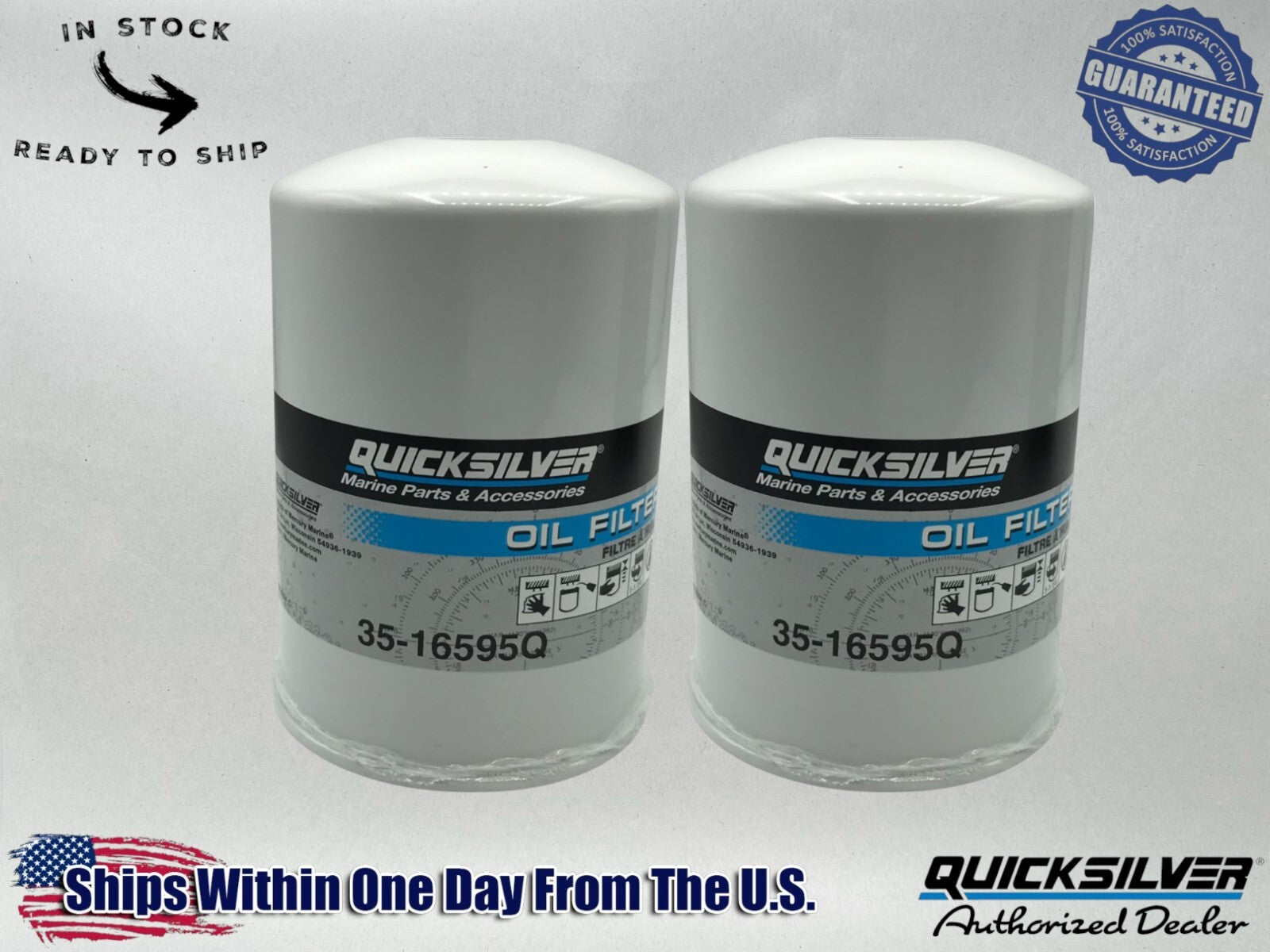 Quicksilver Genuine OEM Authentic Oil Filters 35-16595Q 2 Pack