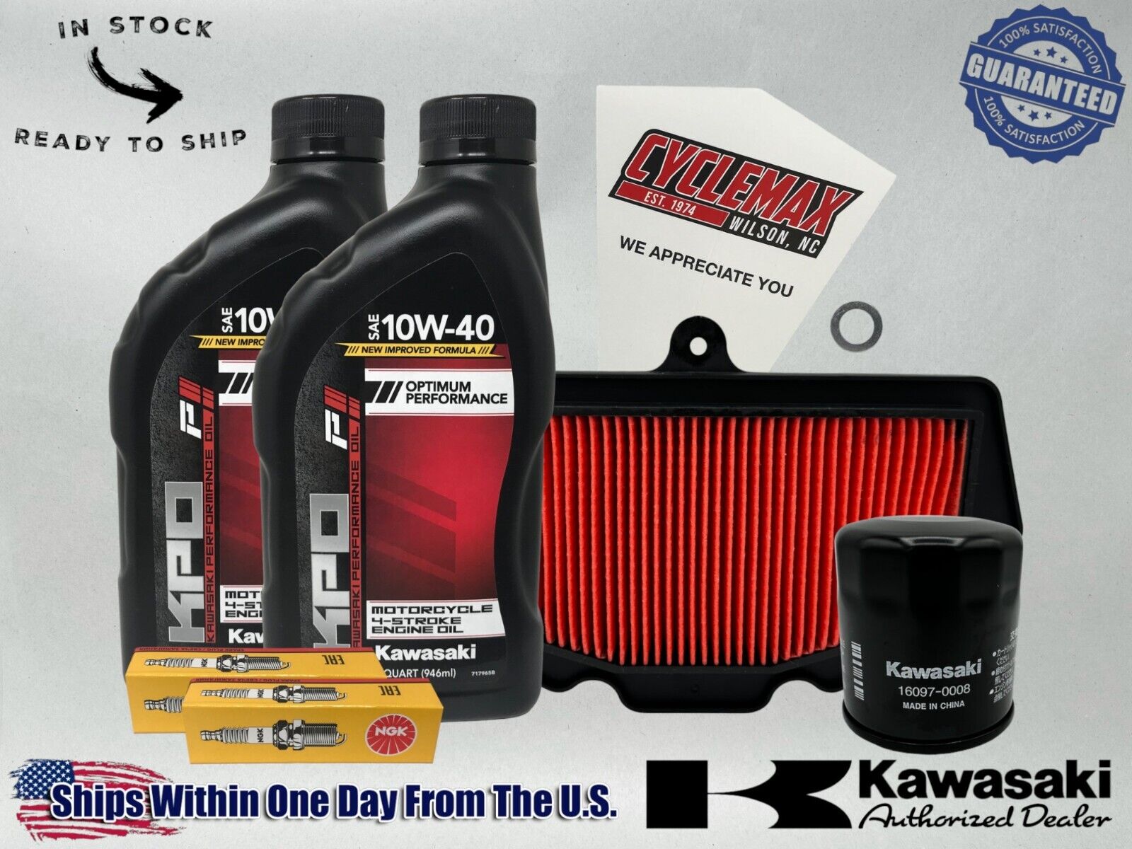 Cyclemax Standard 10W-40 Tune Up Kit fits 2023-2024 Kawasaki ELIMINATOR w Plugs