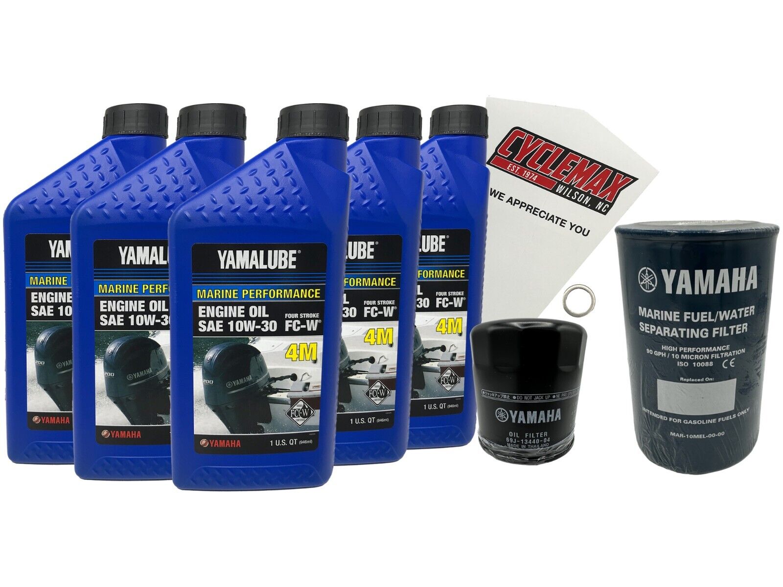 Cyclemax 10W30 Marine Oil Change Kit w Filter fits 2013-2024 Yamaha VF150 Engine