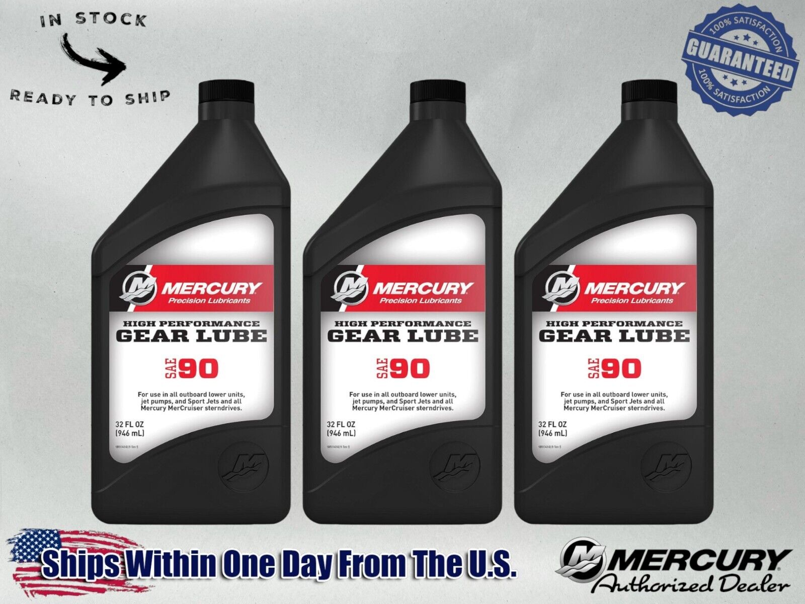 Mercury OEM 8M0222063 SAE 90 High Performance Gear Lube Quart 8M0222063-3PACK 