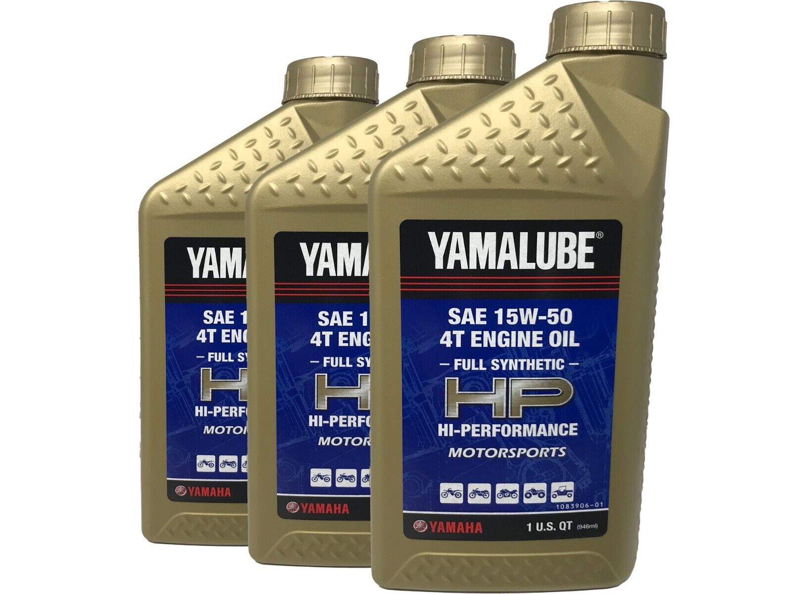 Yamaha Genuine OEM Yamalube Full Synthetic 15W-50 Oil LUB-15W50-FS-12 - 3 Pack