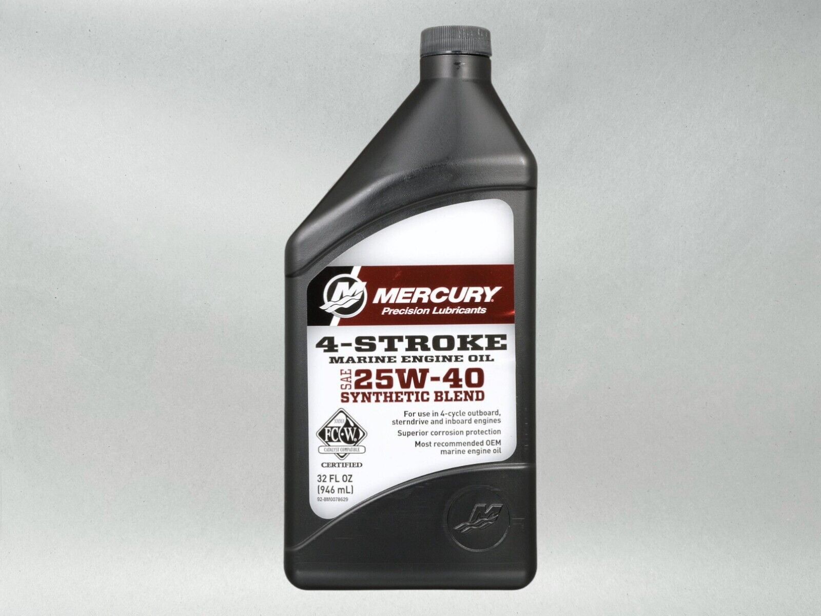 Mercury OEM SAE 25W-40 Synthetic Blend Marine Engine Oil Quart 8M0078629-4PACK 