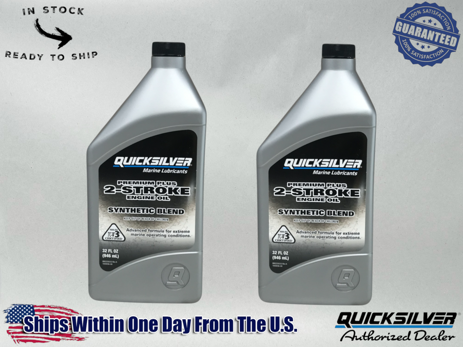 Quicksilver OEM 2-Stroke SS Premium Plus Marine Oil Quarts 92-858026Q01 2 Pack
