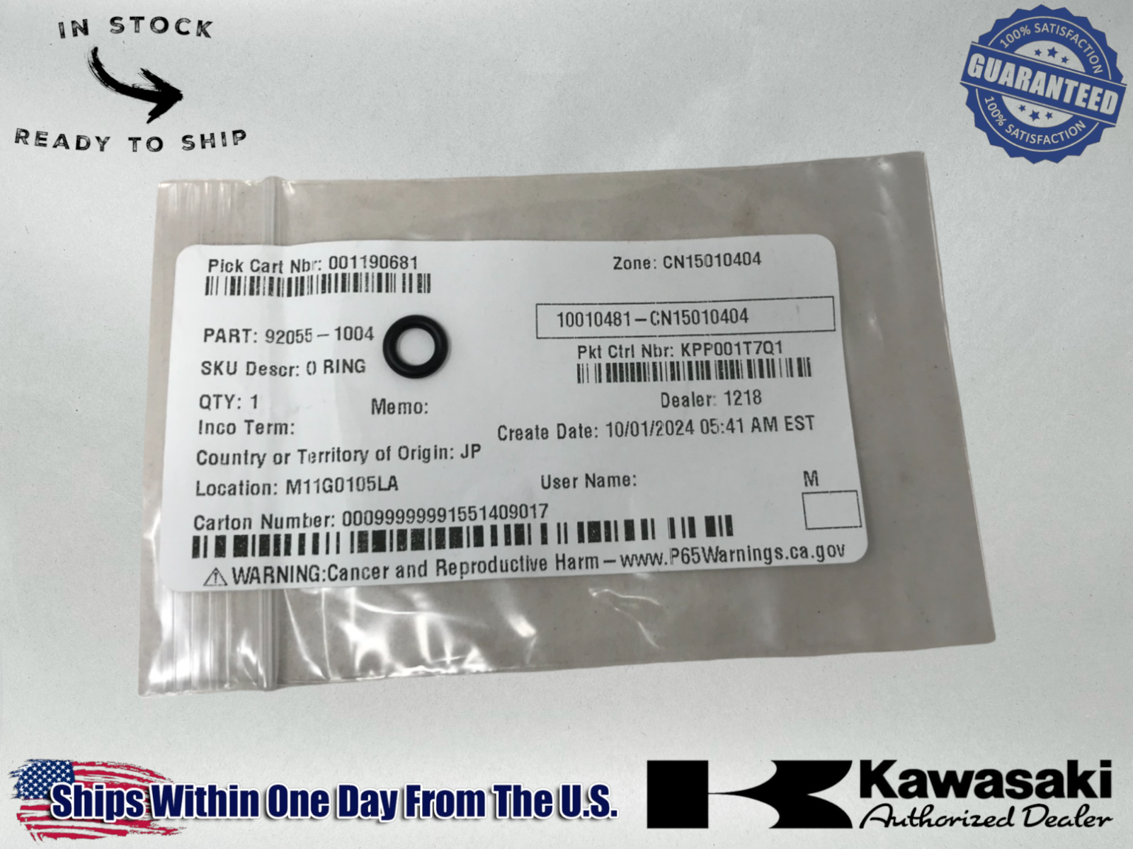 Kawasaki Genuine OEM Authentic   O-Ring  92055-1004