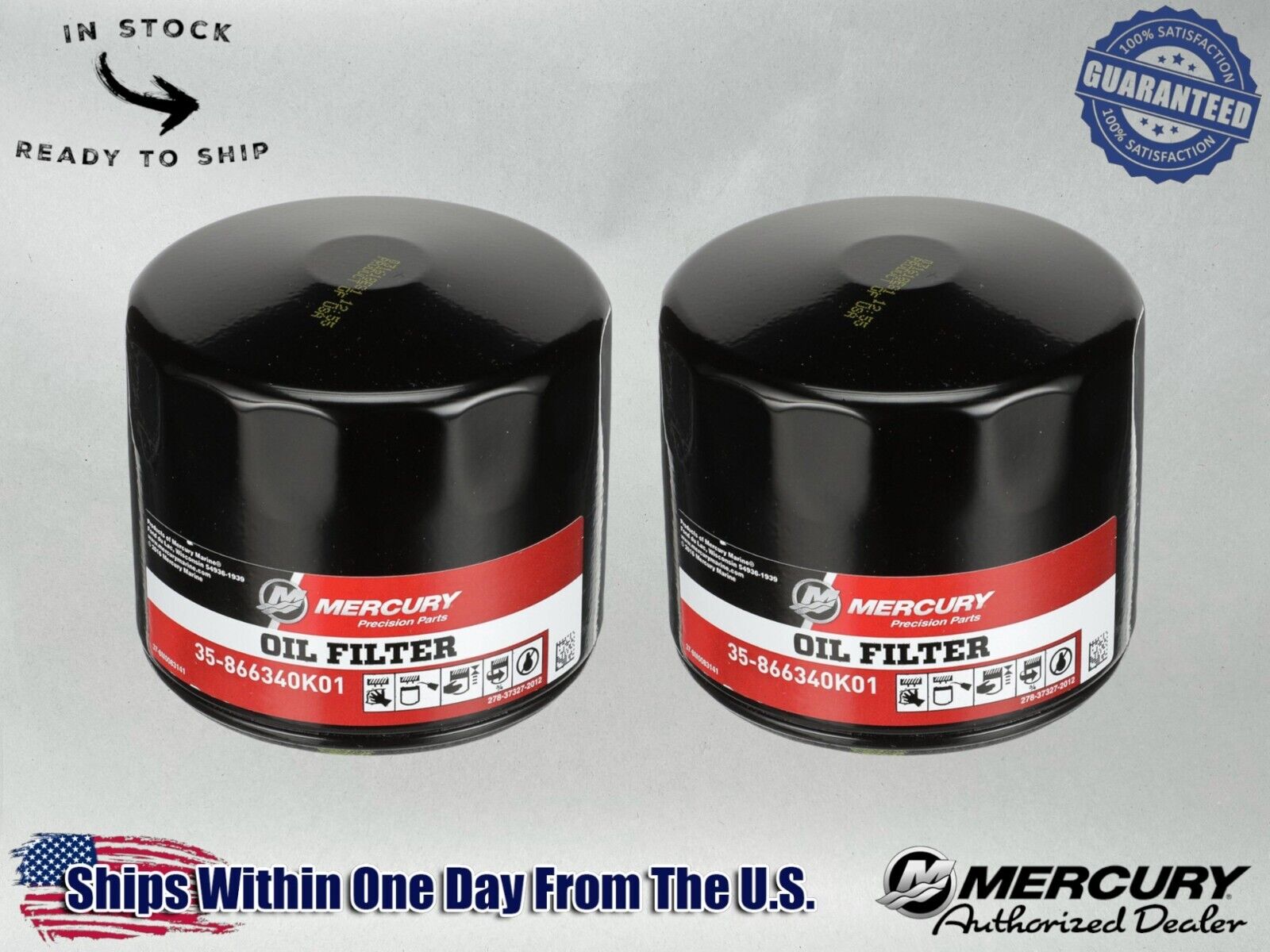 Mercury OEM MerCruiser Oil Filter for Sterndrive and IB Engines 866340K01-2PACK 