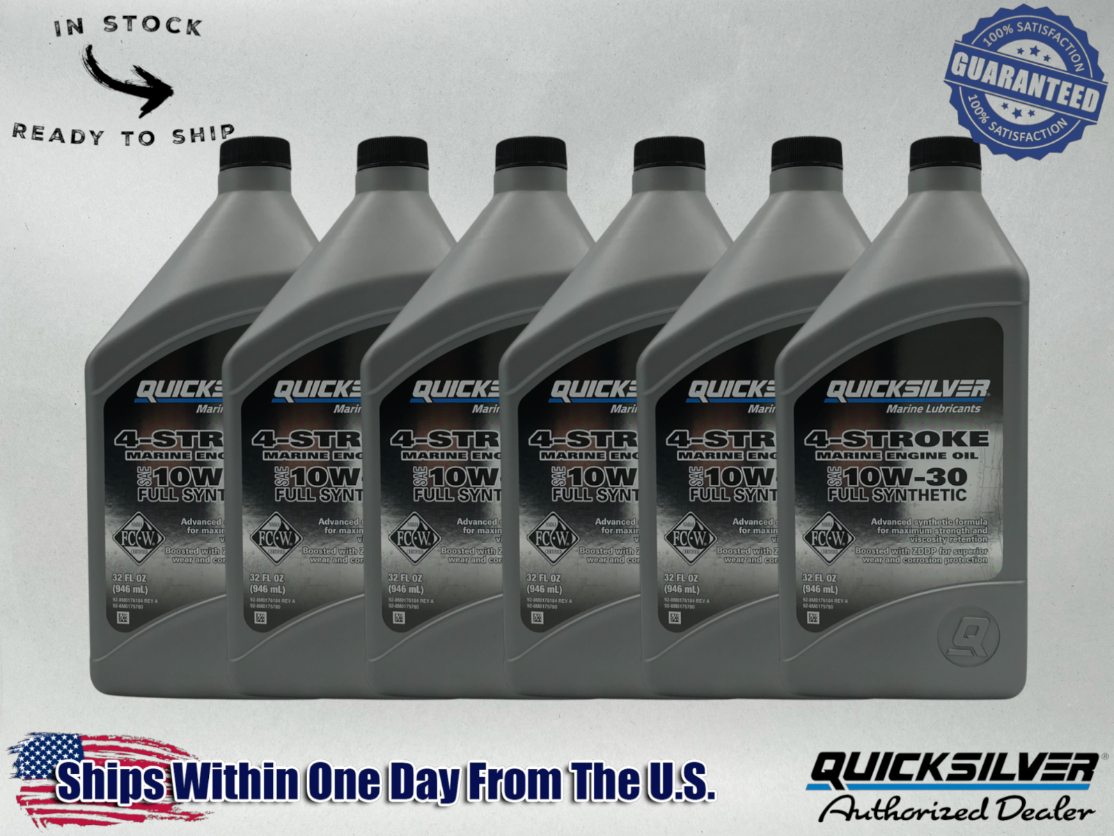 Quicksilver OEM Full Synthetic 10W30 Marine Oil Quarts 92-8M0175780 6 Pack