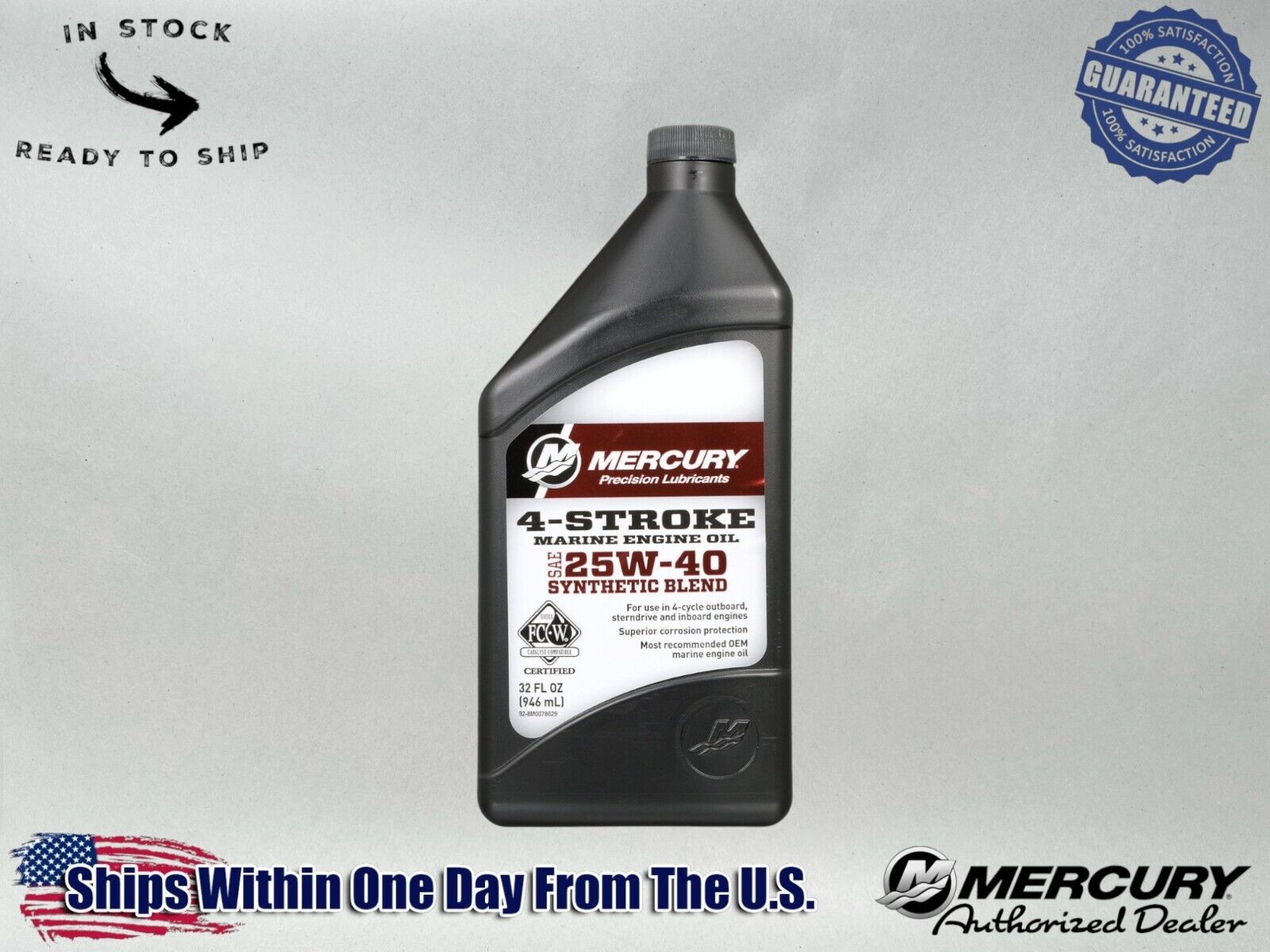 Mercury OEM SAE 25W-40 Synthetic Blend Marine Engine Oil Quart 8M0078629