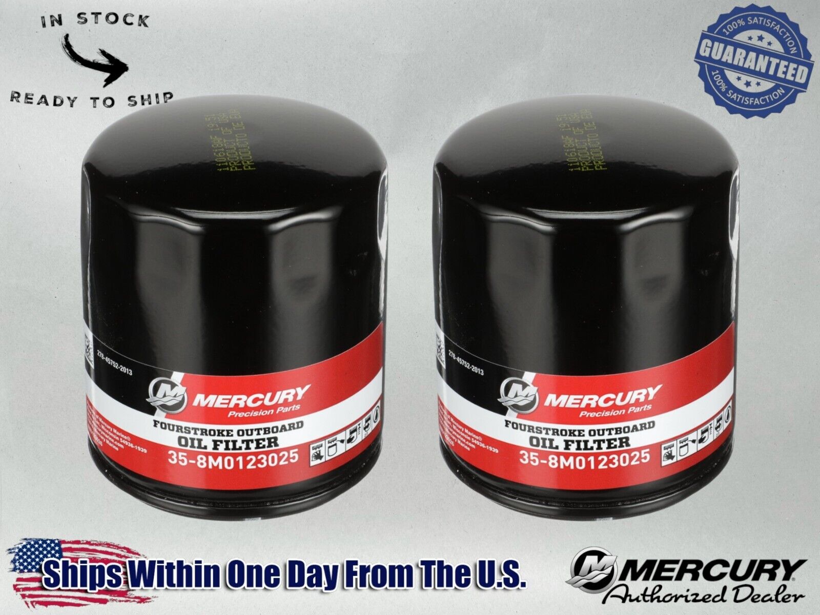 Mercury OEM Outboard Oil Filter for Mercury 3.4L V6 and 4.6L V8 8M0123025-2PACK 