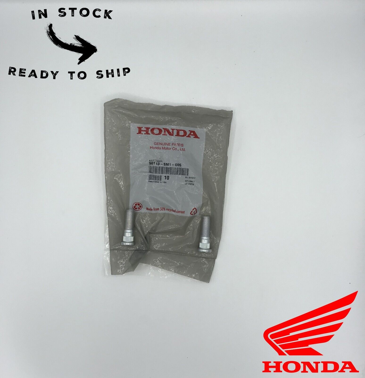 Genuine OEM Honda Wheel Lug Bolt Stud 90113-SM1-005 - 2 Pack