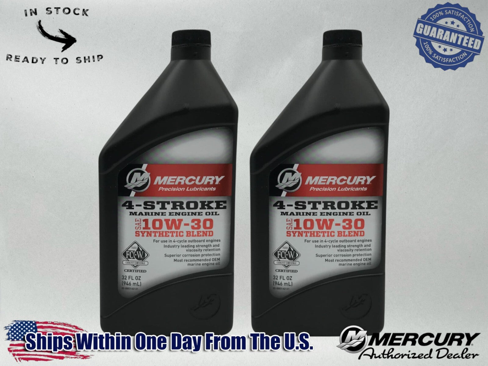 Mercury OEM Semi Synthetic 10W30 Marine Oil Quarts 92-8M0142141 2 Pack