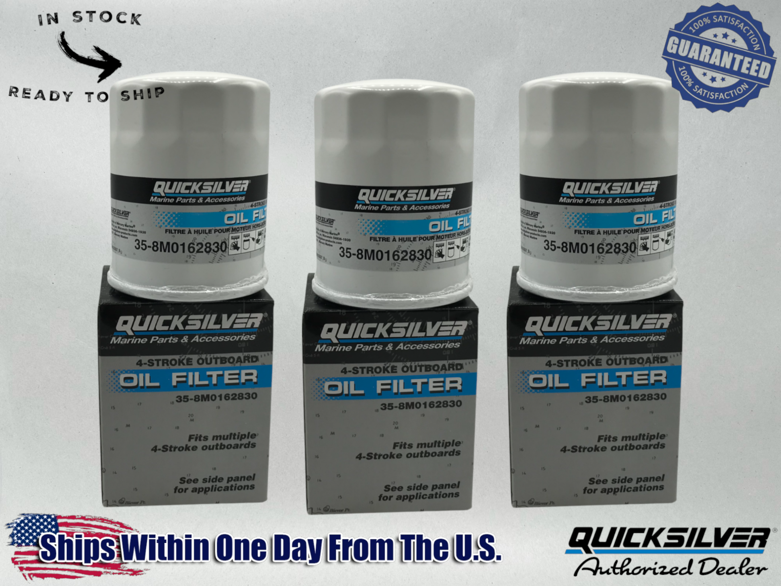 Quicksilver Genuine OEM Authentic Oil Filters 35-8M0162830 3 Pack