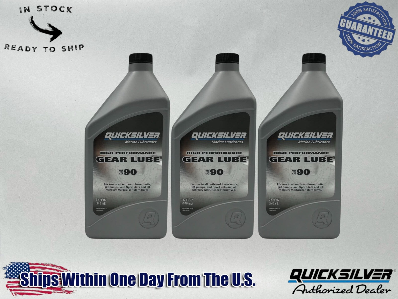 Quicksilver OEM High Performance Gear Lube SAE90 Quarts 8M0222065 3 Pack