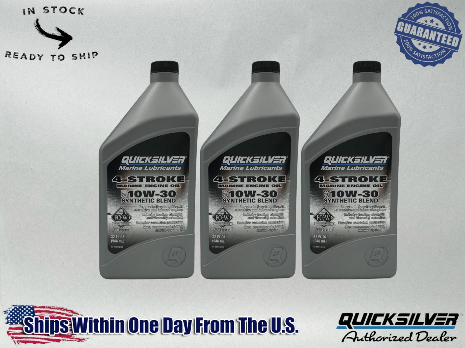 Quicksilver OEM Semi Synthetic 10W30 Marine Oil Quarts 92-8M0142135 3 Pack