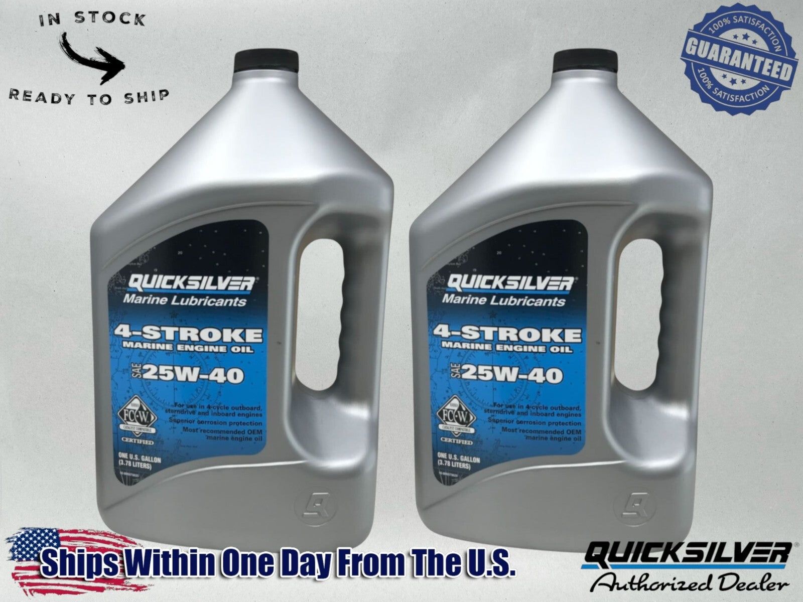 Quicksilver OEM 25W40 SS 4 Stroke Marine Engine Oil Gallons 92-8M0078620 2 Pack