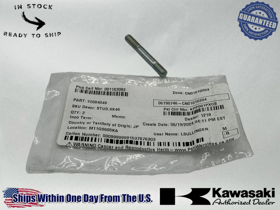 Kawasaki Genuine OEM Authentic 6x4 Stud 92004-049