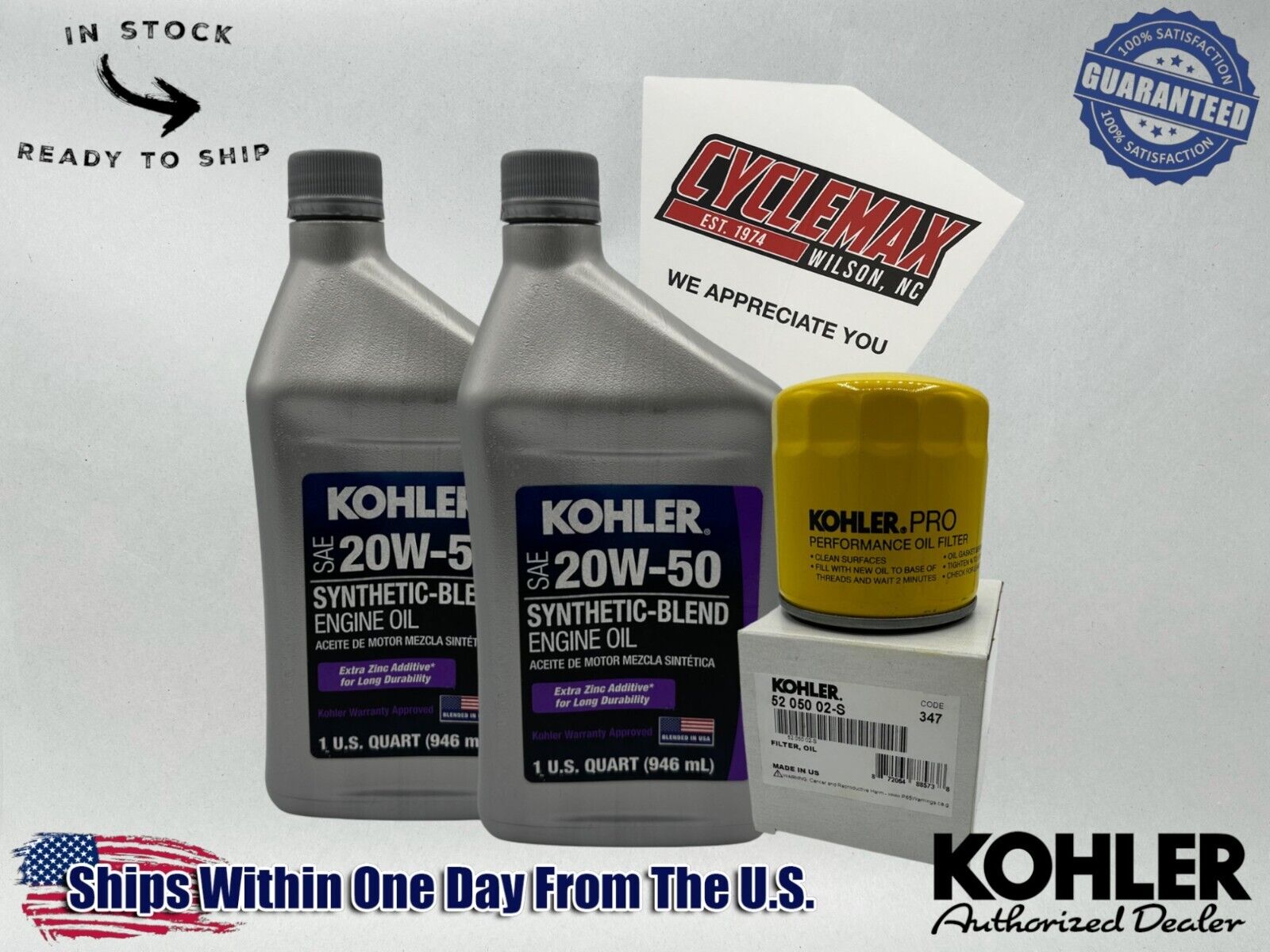 Cyclemax 20W-50 Semi Synthetic Oil Change Kit fits Kohler Lawnmower Engines