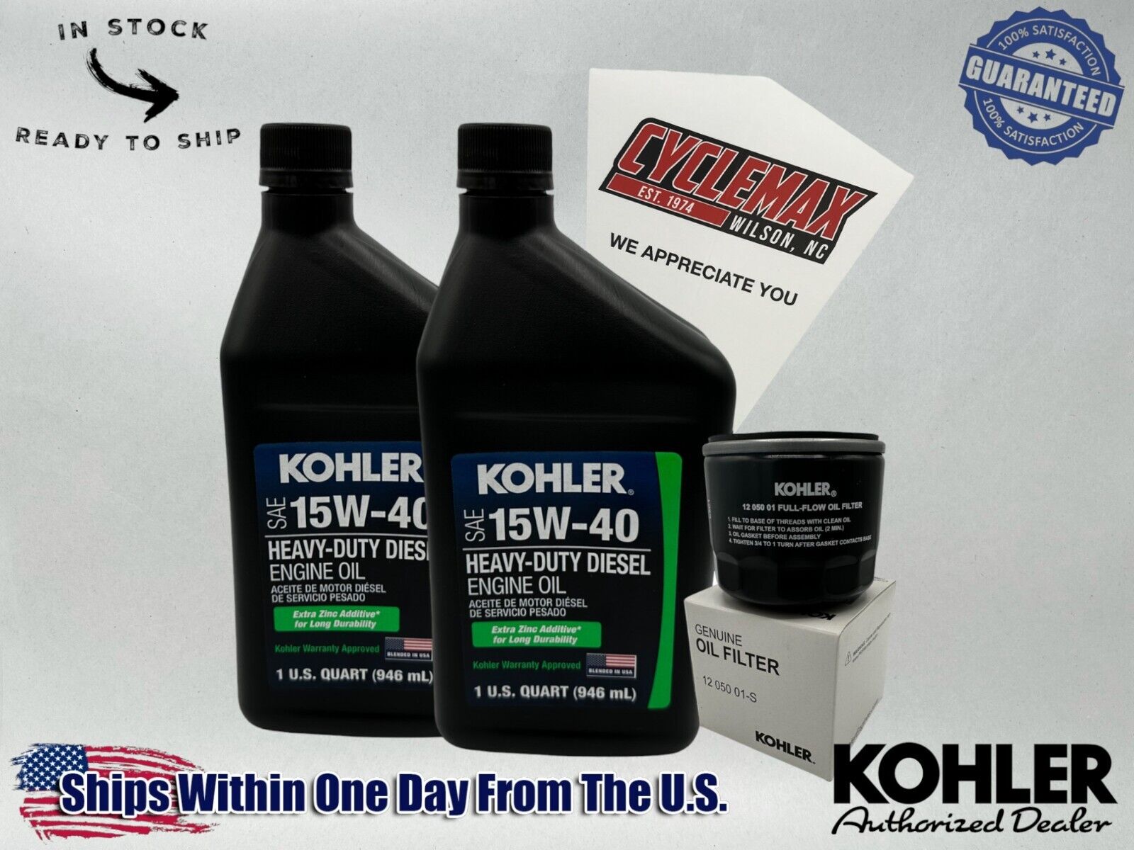 Cyclemax 15W-40 Heavy Duty Diesel Oil Change Kit fits Kohler Lawnmower Engines