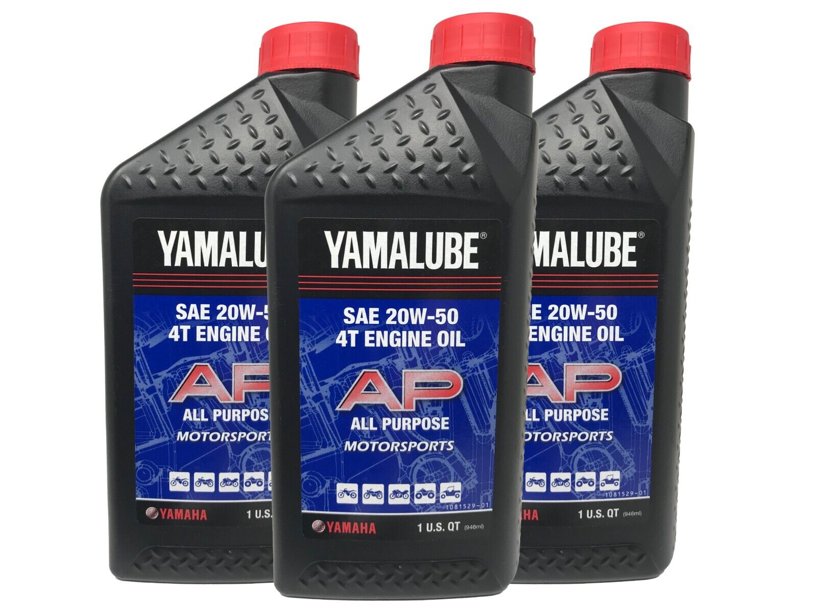 Yamaha Genuine OEM SAE 20W-50 4T Engine Oil LUB-20W50-AP-12 - 3 Pack