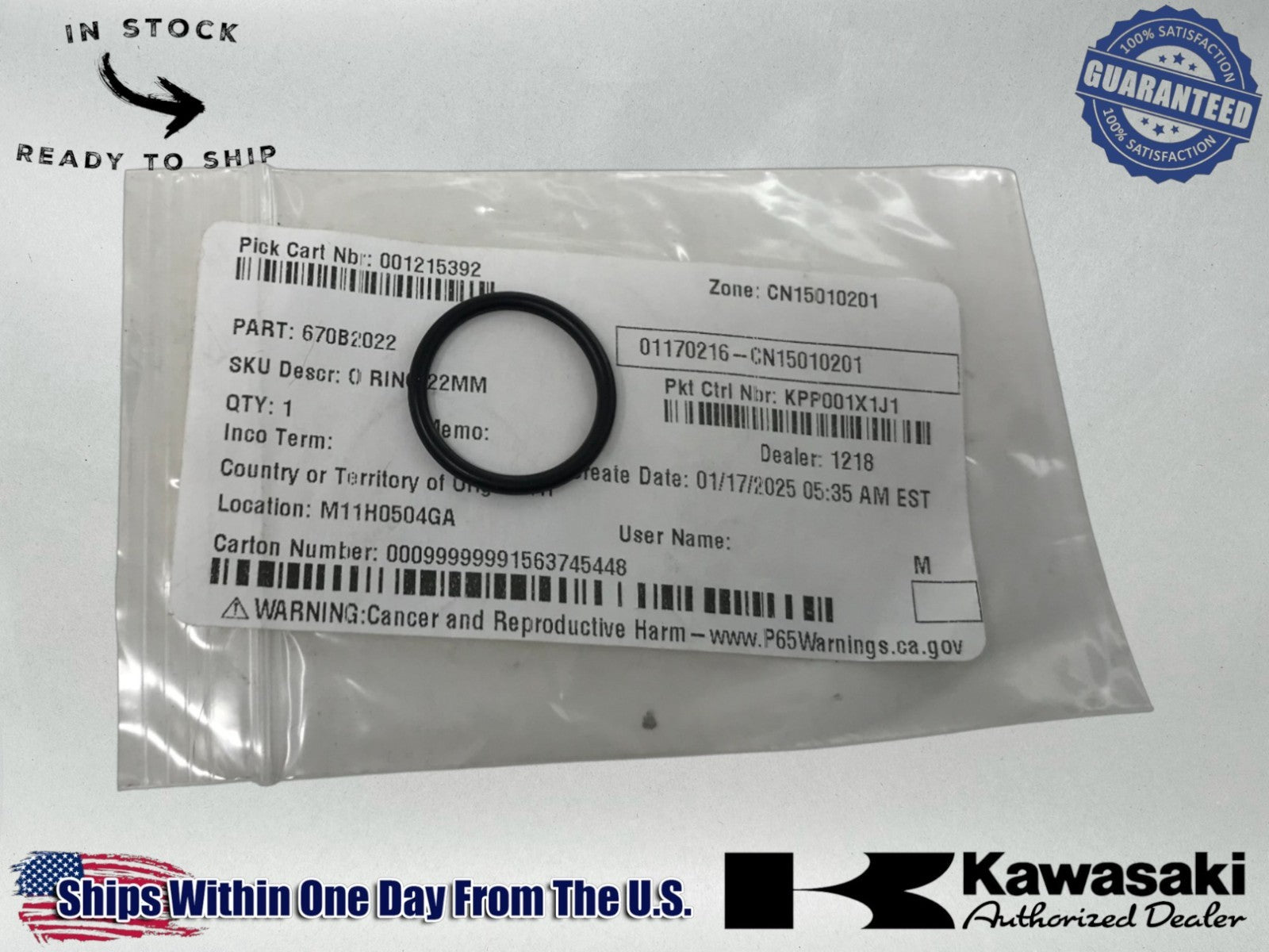 Kawasaki Genuine OEM 670B2022 O Ring 22mm Z1 BR EN KH KL KX KZ KDX KLT KLX KRF