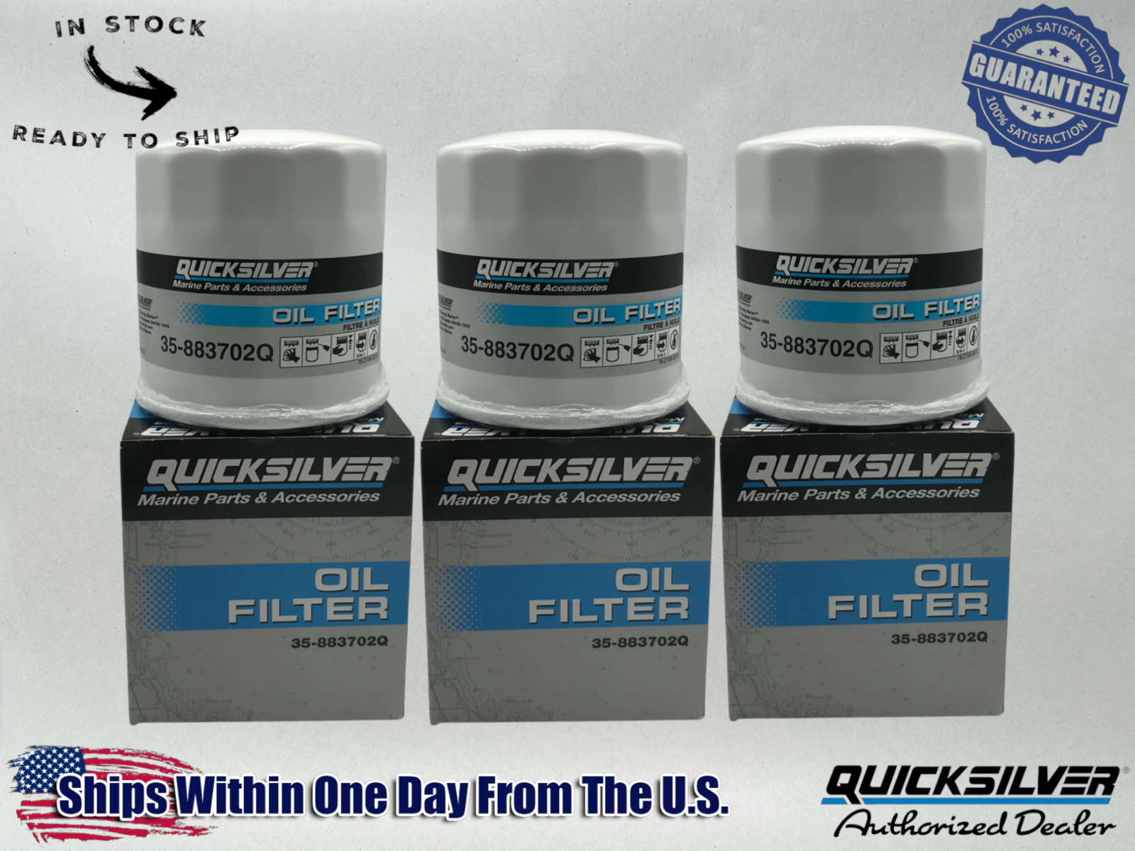 Quicksilver Genuine OEM Authentic Oil Filters 35-883702Q 3 Pack