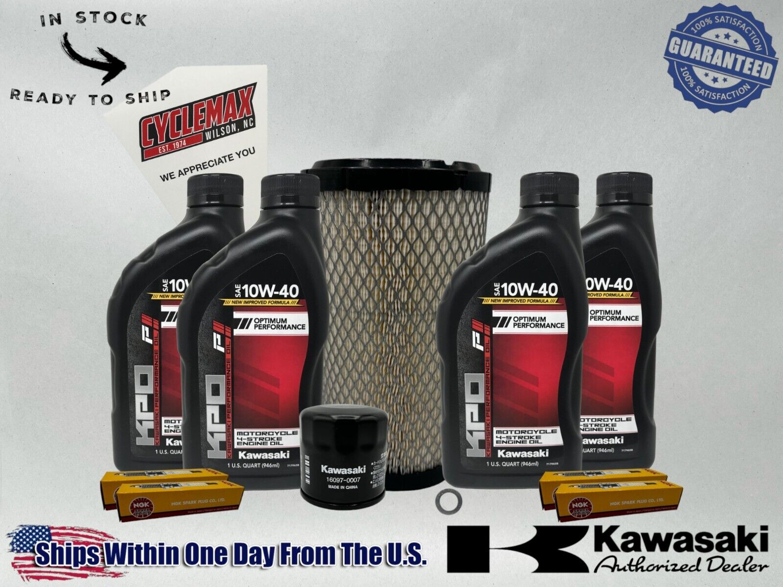 Cyclemax Standard 10W-40 Tune Up Kit fits 2024 Kawasaki RIDGE with Spark Plugs