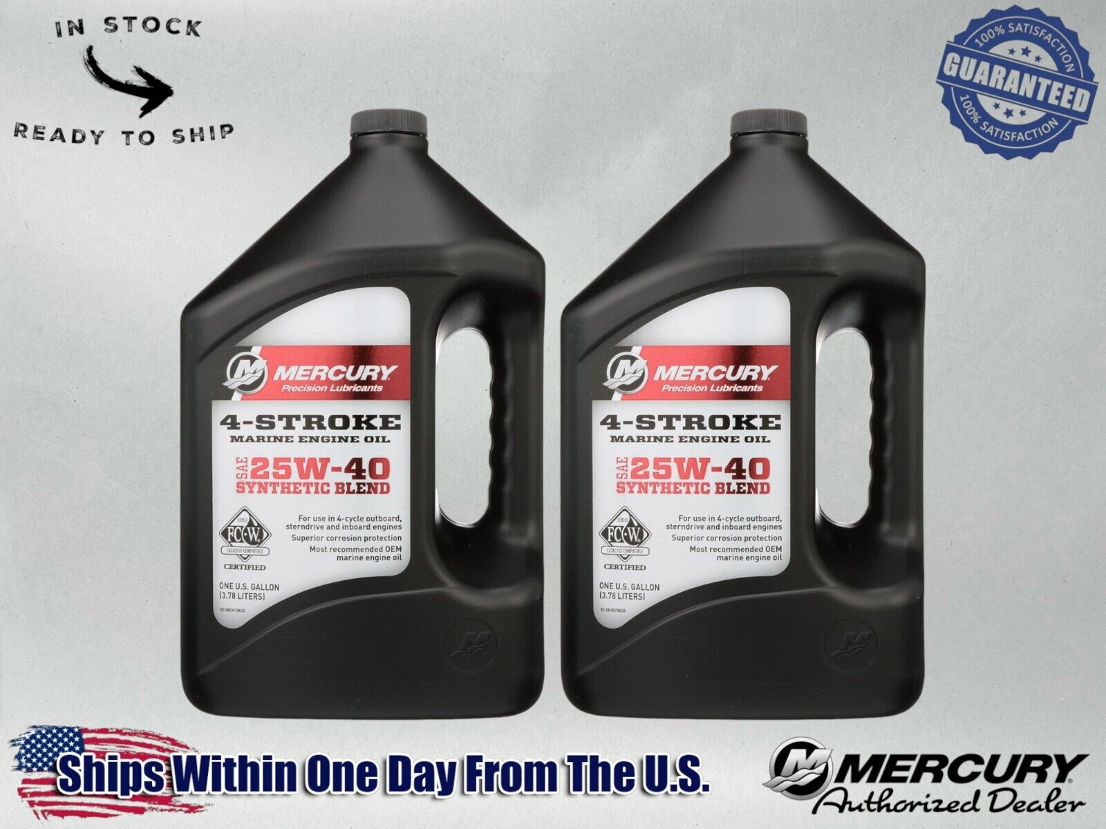 Mercury OEM 25W-40 Synthetic Blend Marine Engine Oil 1 Gallon 8M0078630-2PACK 