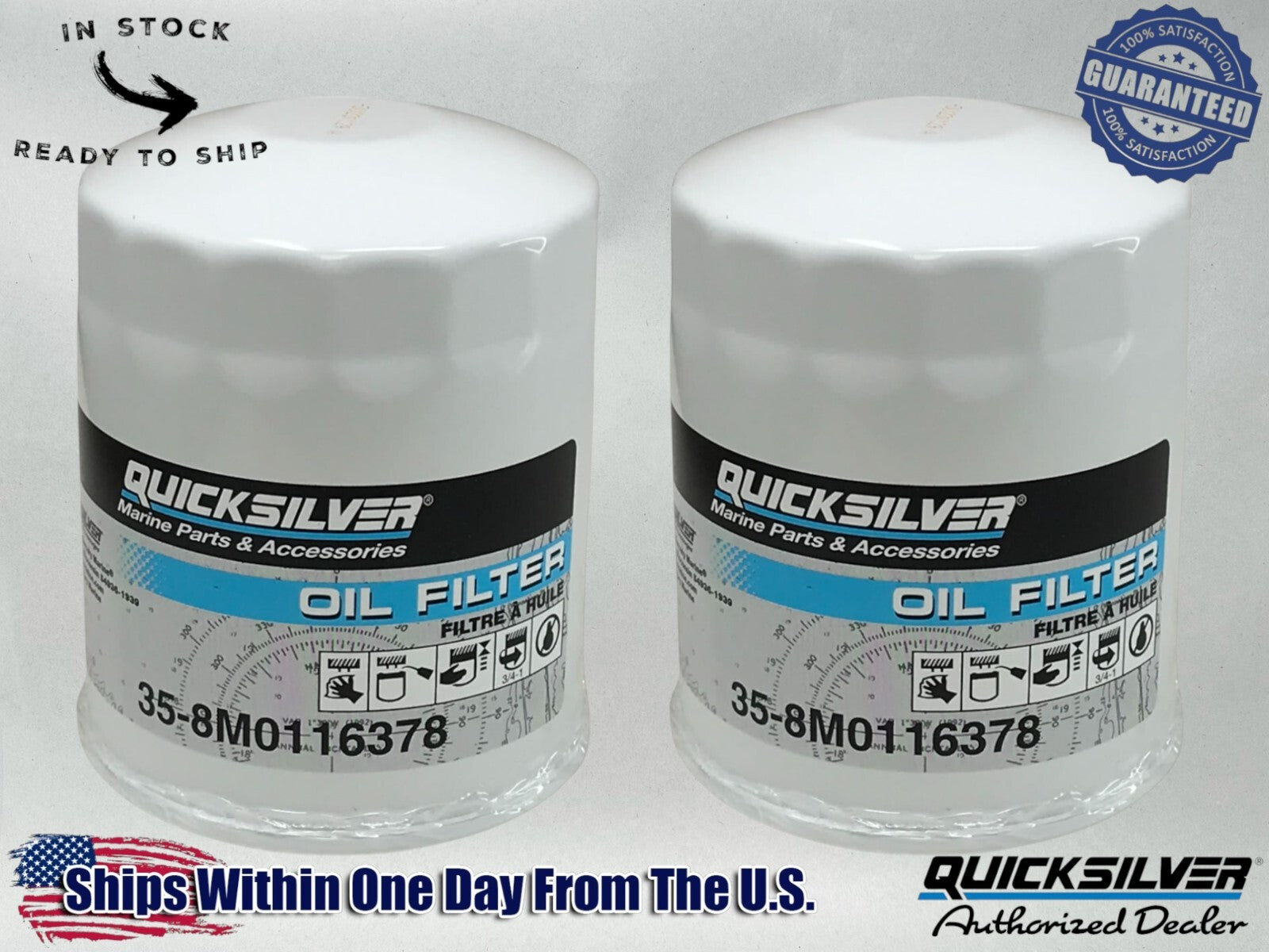 Quicksilver Genuine OEM Authentic Marine Oil Filters 35-8M0116378 2 Pack