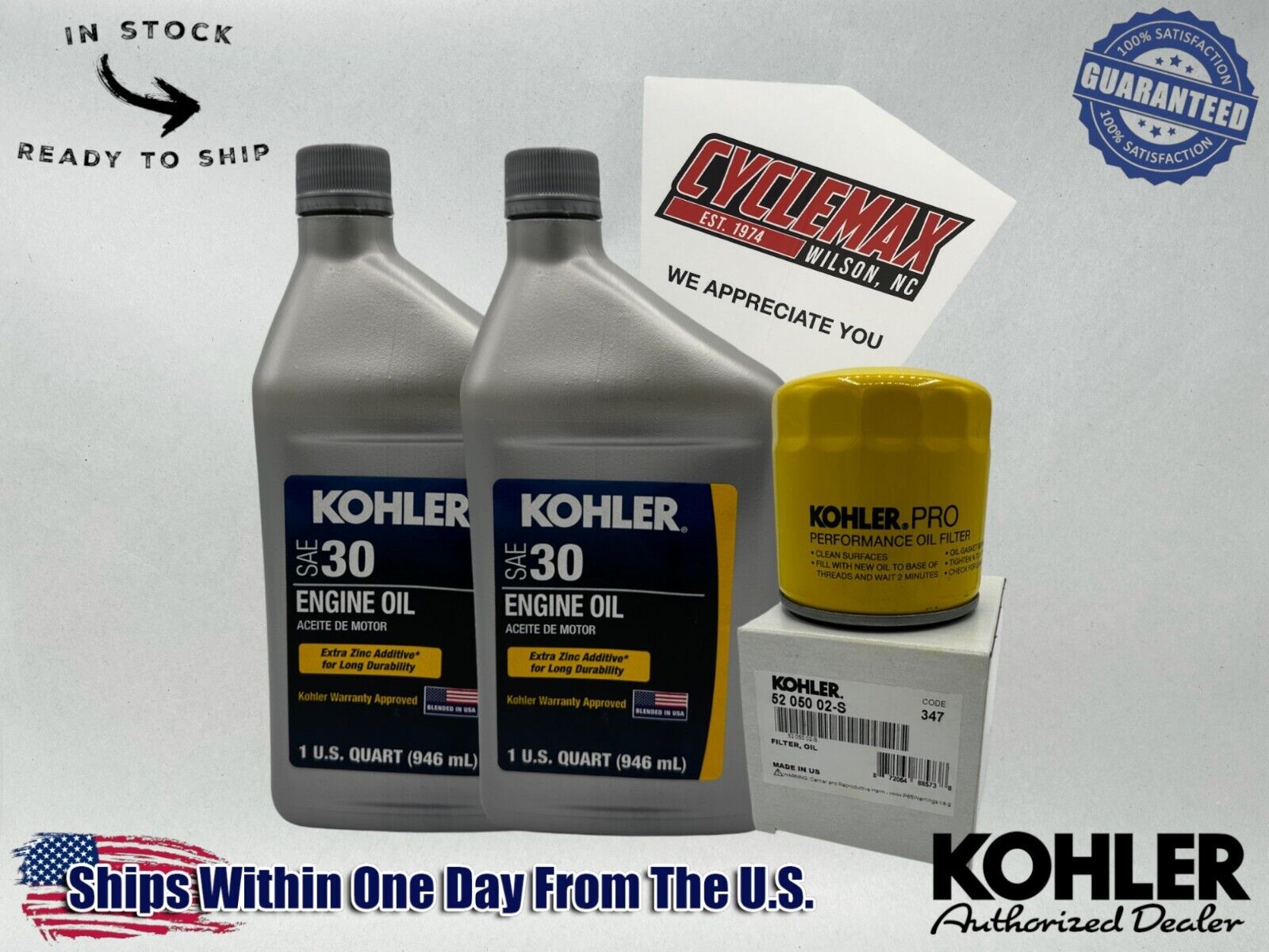 Cyclemax SAE 30 Engine Oil Change Kit fits Kohler Lawnmower Engines