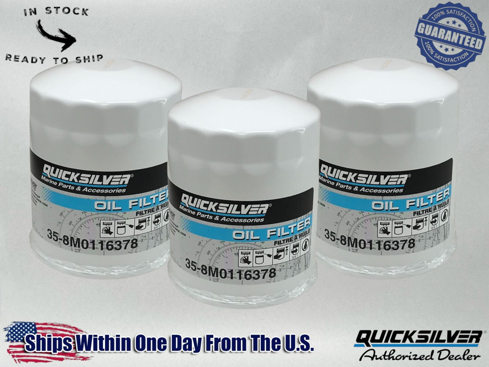 Quicksilver Genuine OEM Authentic Marine Oil Filters 35-8M0116378 3 Pack