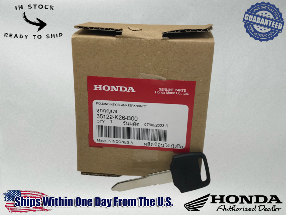 Honda Genuine OEM Key Blank Grom 125 2017 2018-19 2020-21 2022-24 35122-K26-B00
