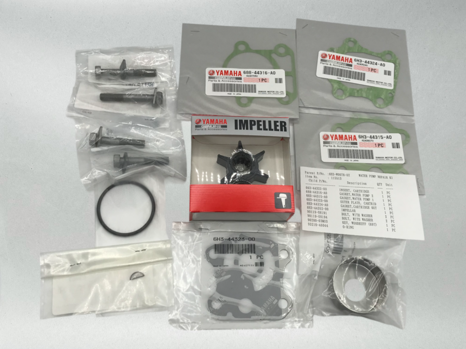 Yamaha Marine Genuine OEM WATER PUMP & IMPELLER REPAIR KIT 6H3-W0078-02-00