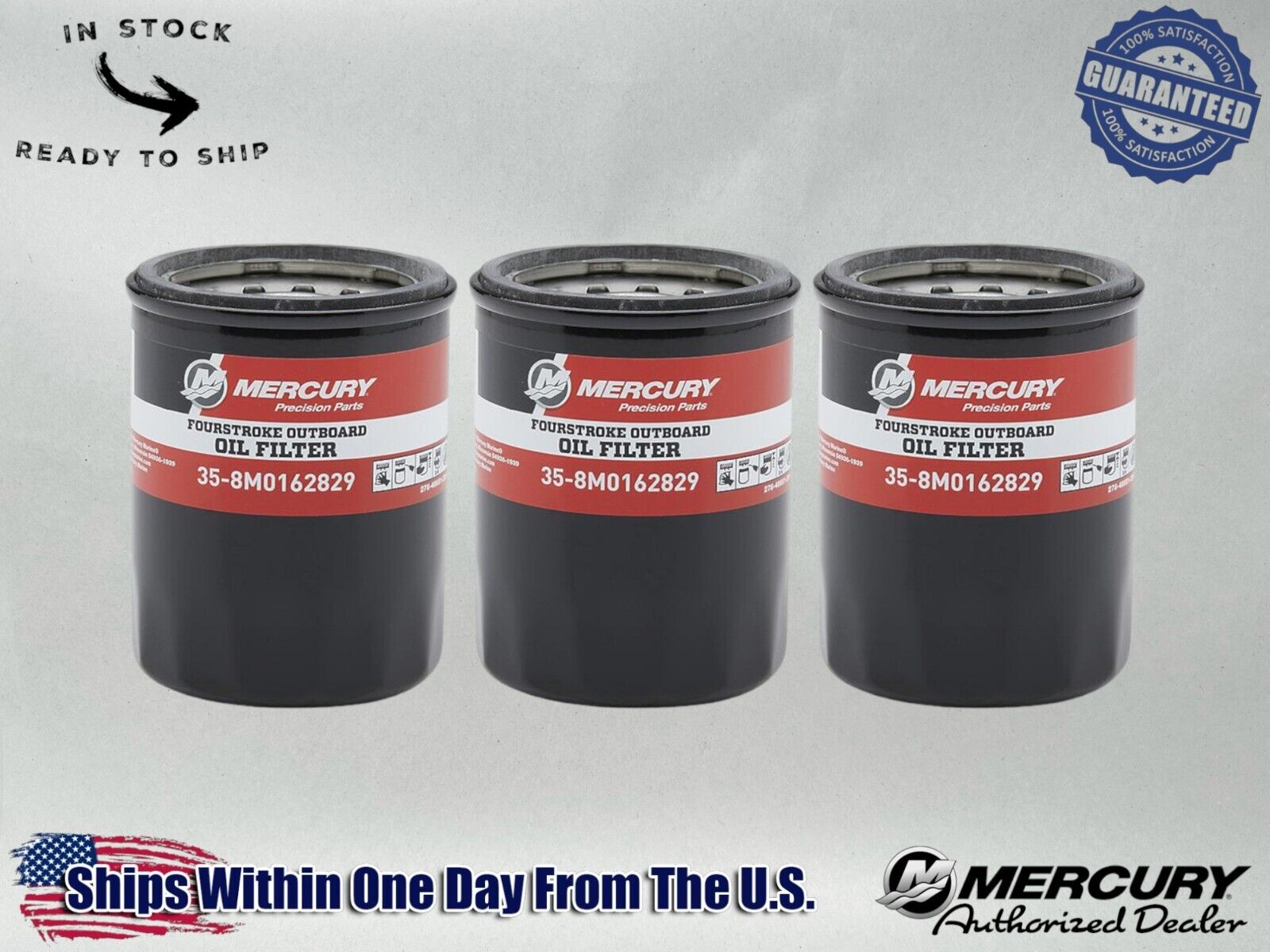 Mercury OEM Outboard Oil Filter for Mercury 25-115hp 8M0162829-3PACK 