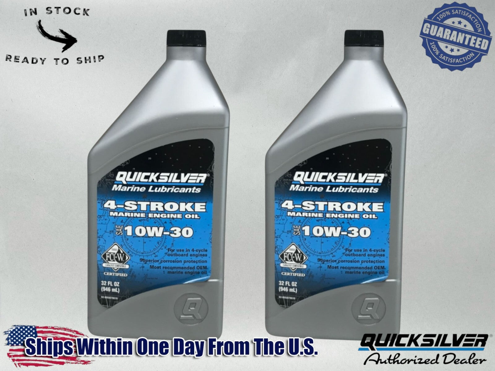 Quicksilver OEM 10W-30 Standard FCW Marine Oil Quarts 92-8M0078616 2 Pack