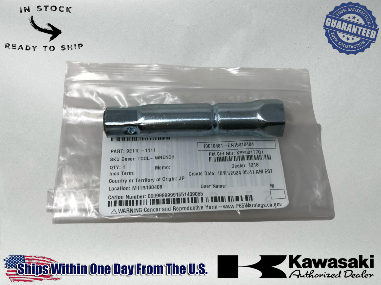 Kawasaki Genuine OEM Authentic  Thin Wall Spark Plug Wrench 18Mm  92110-1111