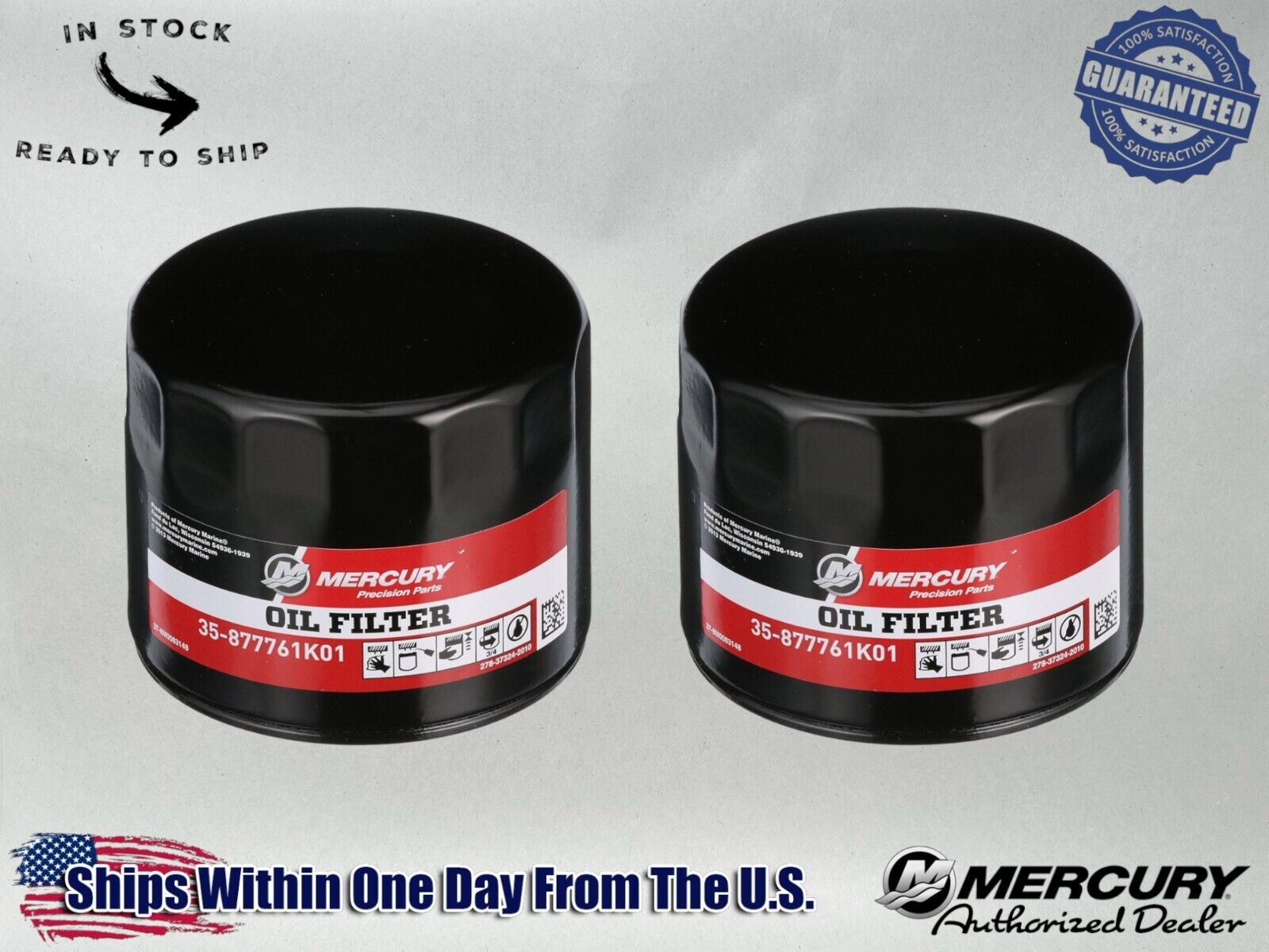 Mercury OEM Outboard Oil Filter for 75-115hp and 150hp EFI 877761K01-2PACK 