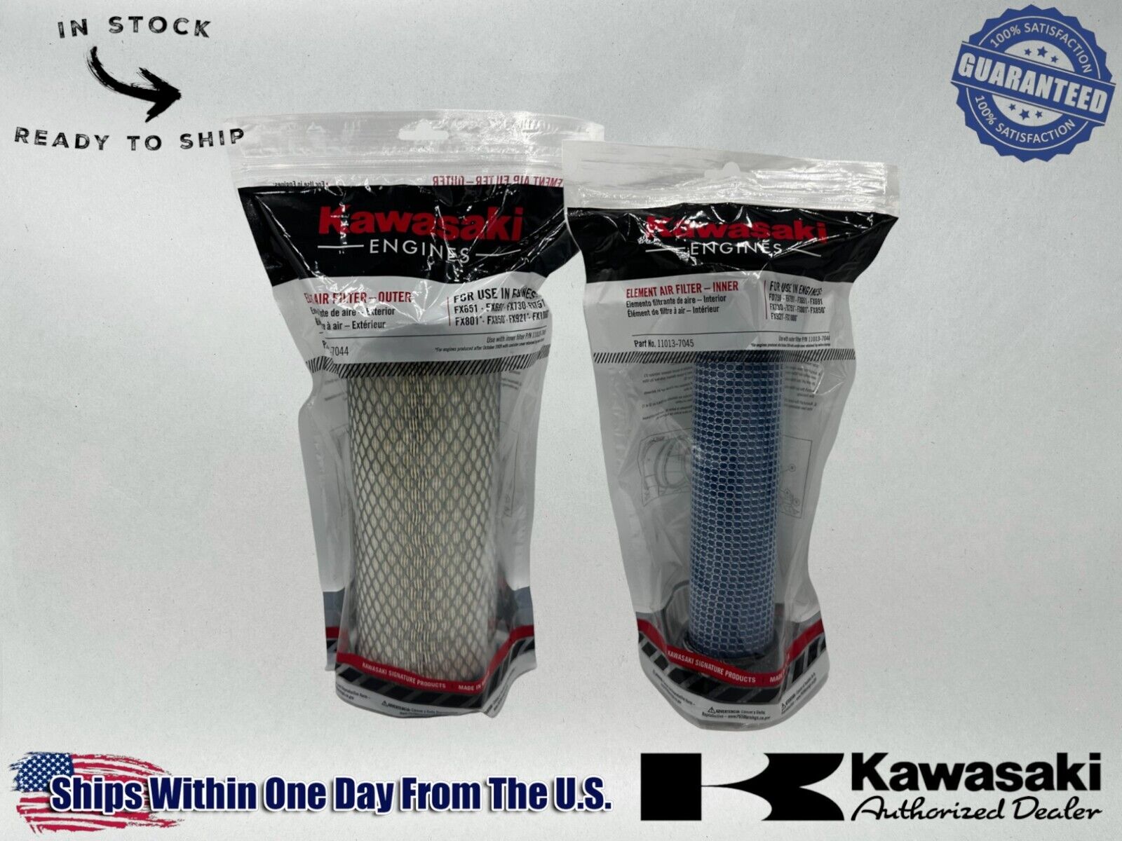 Kawasaki Genuine OEM Inner Outer Air Filters 11013-7044 / 11013-7045 Combo Pack