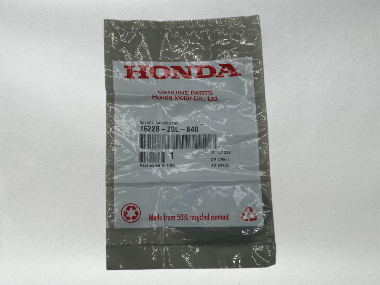 Honda Genuine OEM Authentic Intake Gasket GCV160 HRR216 HRX217 - 16228-Z0L-840
