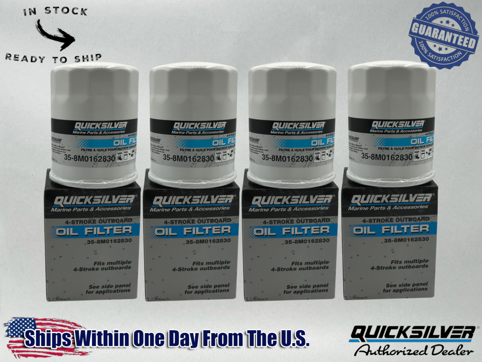 Quicksilver Genuine OEM Authentic Oil Filters 35-8M0162830 4 Pack