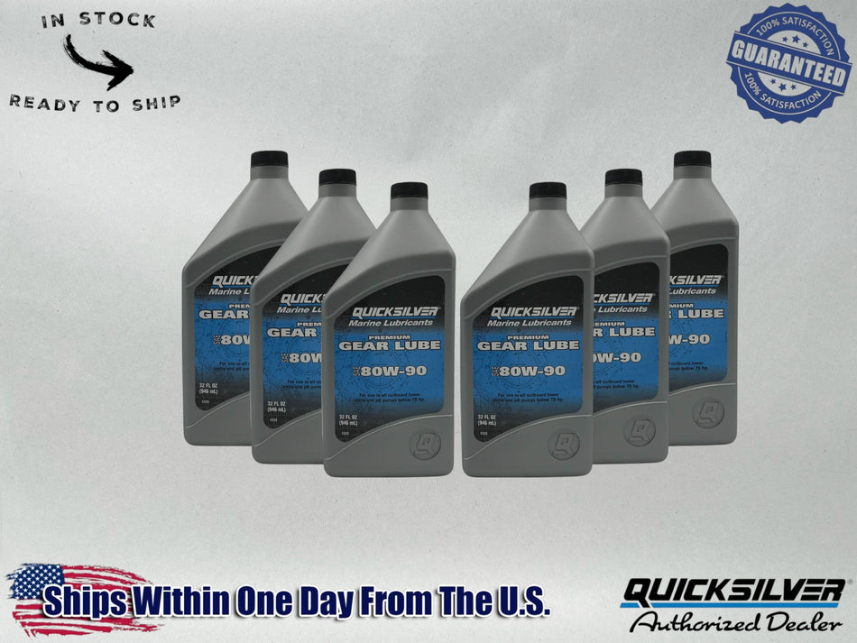 Quicksilver OEM Premium 80W-90 Gear Lub Quarts 92-858058Q01 6 Pack