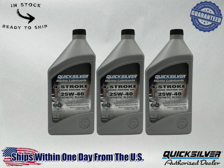 Quicksilver OEM Semi Synthetic 25W40 Marine Oil Quarts 92-8M0078622 3 Pack